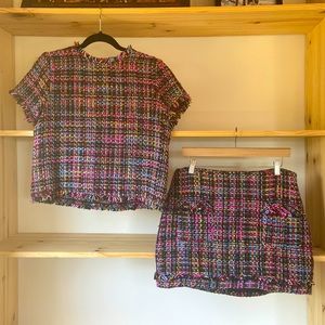 Zara Tweed Knit Chanel Skirt Set